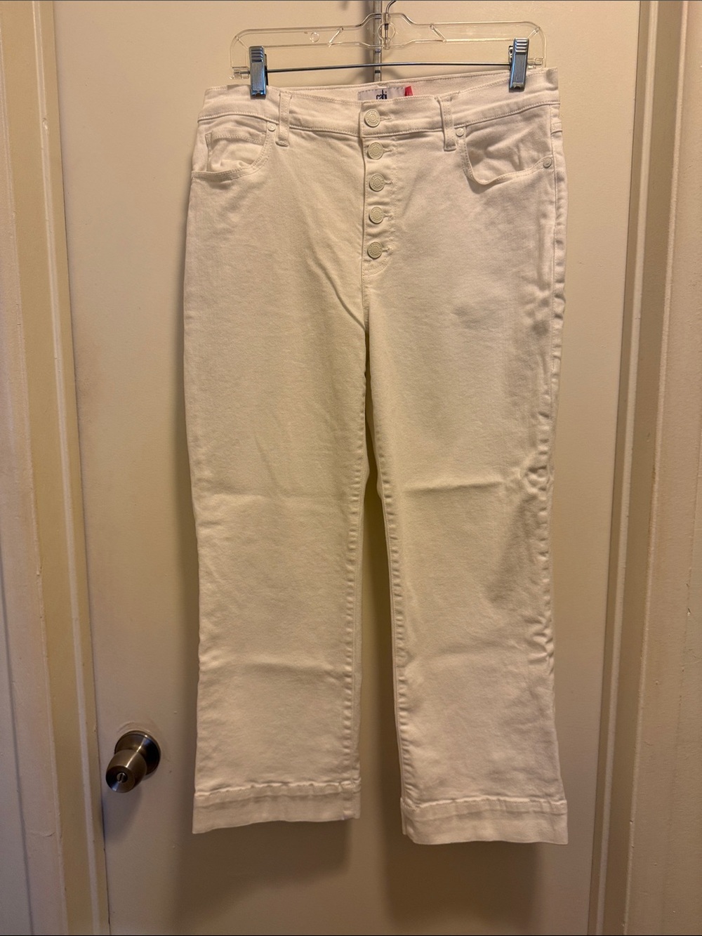 CAbi White Button-Fly Cropped Jeans
